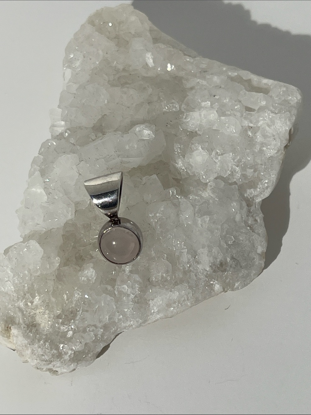 Classic .925 Silver Pendant with Rose Quartz Cabochon (Chain Not Included)